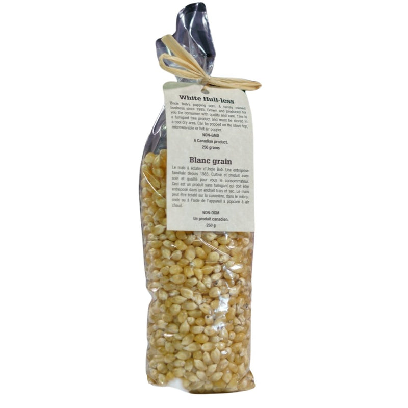 White Hull-Less Popcorn Kernels (250g) - Uncle Bob&